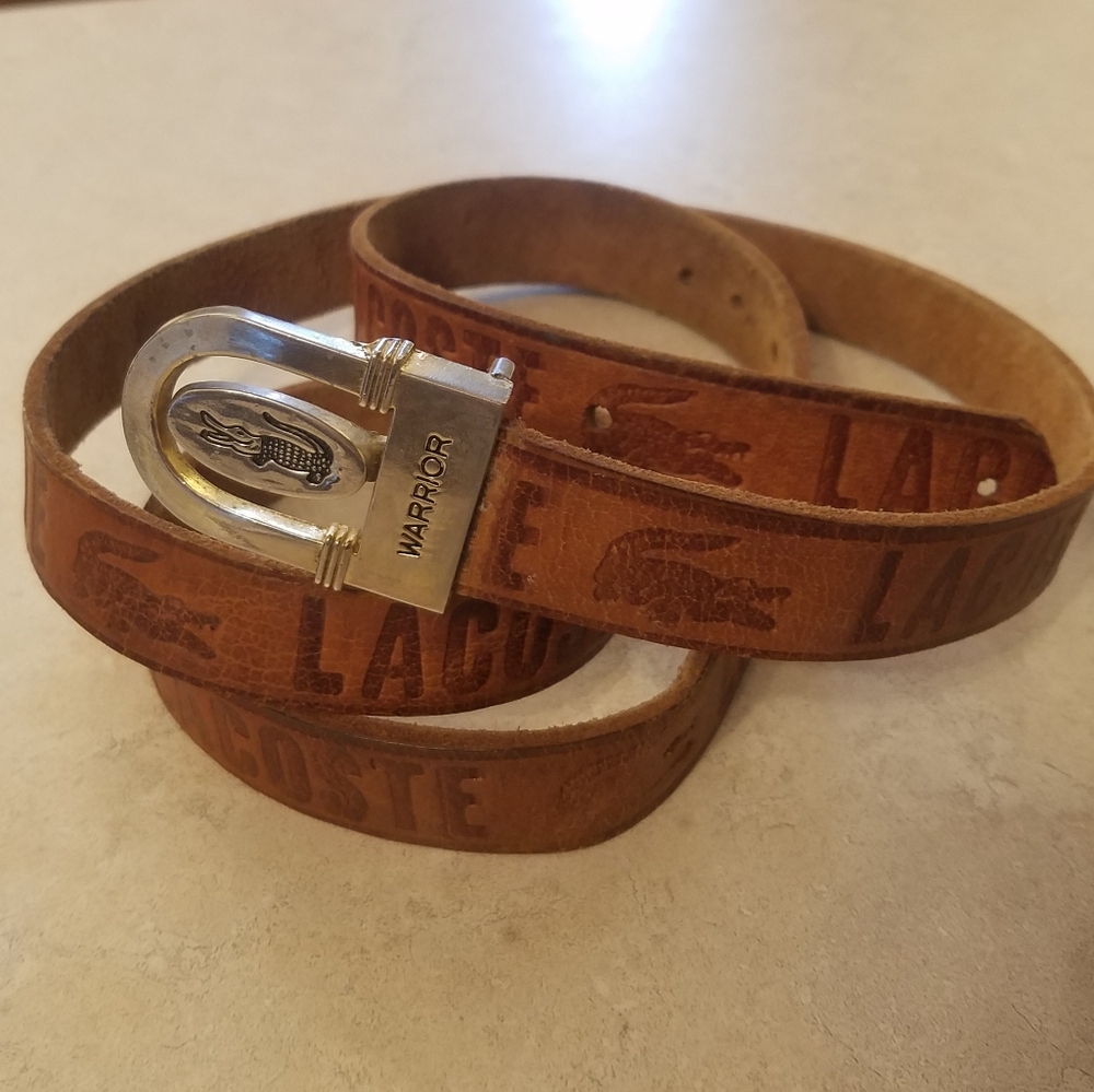 RARE Vintage Lacoste leather embossed monogrammed belt and buckle Warrior - Picture 3 of 11